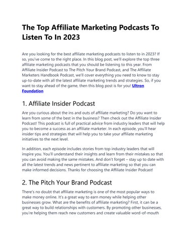 Top Affiliate Marketing Podcasts