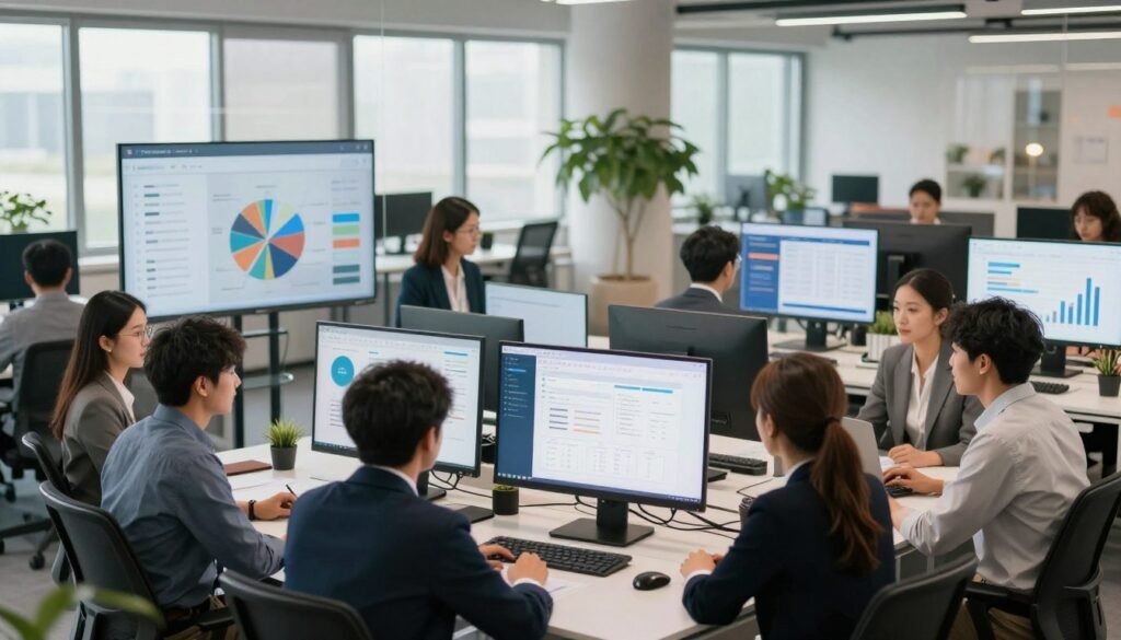 A modern office space illustrating user experience optimization. In the foreground, a diverse team of professionals dressed in smart business attire is engaged in a collaborative brainstorming session, surrounded by digital screens showcasing user interface designs and analytics. In the middle ground, various charts and graphs are displayed on transparent screens, indicating improved user metrics. The background features a bright, open-plan office with large windows allowing natural light to flow in, highlighting a green indoor plant to add warmth. Use soft, diffused lighting to create an inviting atmosphere. Capture the image from a slightly elevated angle to give a comprehensive view of interaction and engagement. The overall mood is innovative and productive, symbolizing a forward-thinking approach to enhancing user experience signals. A modern office space illustrating user experience optimization. In the foreground, a diverse team of professionals dressed in smart business attire is engaged in a collaborative brainstorming session, surrounded by digital screens showcasing user interface designs and analytics. In the middle ground, various charts and graphs are displayed on transparent screens, indicating improved user metrics. The background features a bright, open-plan office with large windows allowing natural light to flow in, highlighting a green indoor plant to add warmth. Use soft, diffused lighting to create an inviting atmosphere. Capture the image from a slightly elevated angle to give a comprehensive view of interaction and engagement. The overall mood is innovative and productive, symbolizing a forward-thinking approach to enhancing user experience signals.