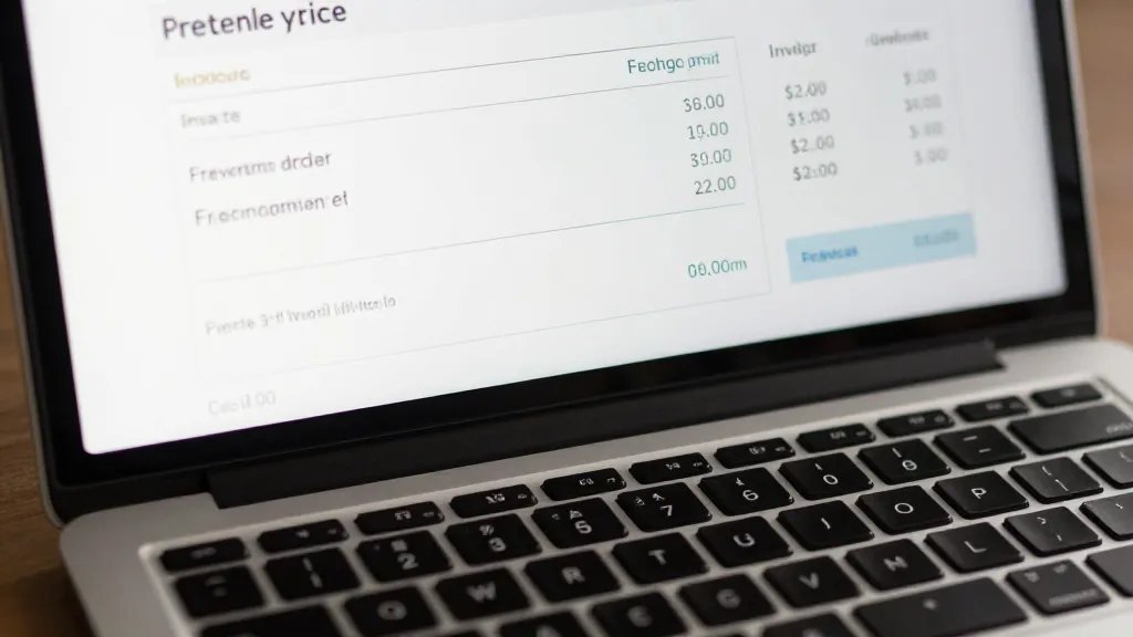 Closeup of a laptop with freelance invoices on screen