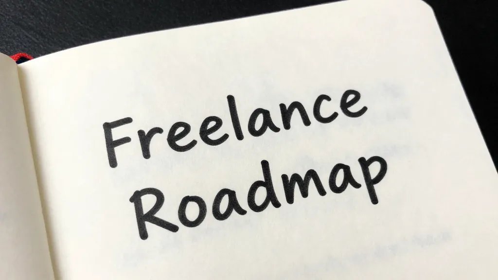 Closeup of a notebook titled “Freelance Roadmap”