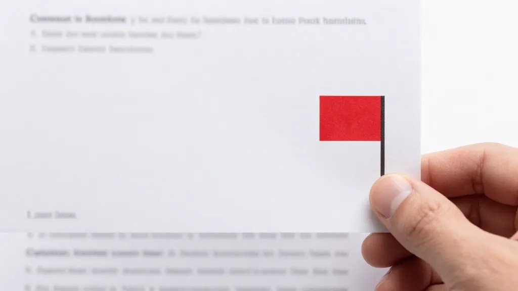 Closeup of a hand holding a blank contract with red flags highlighted
