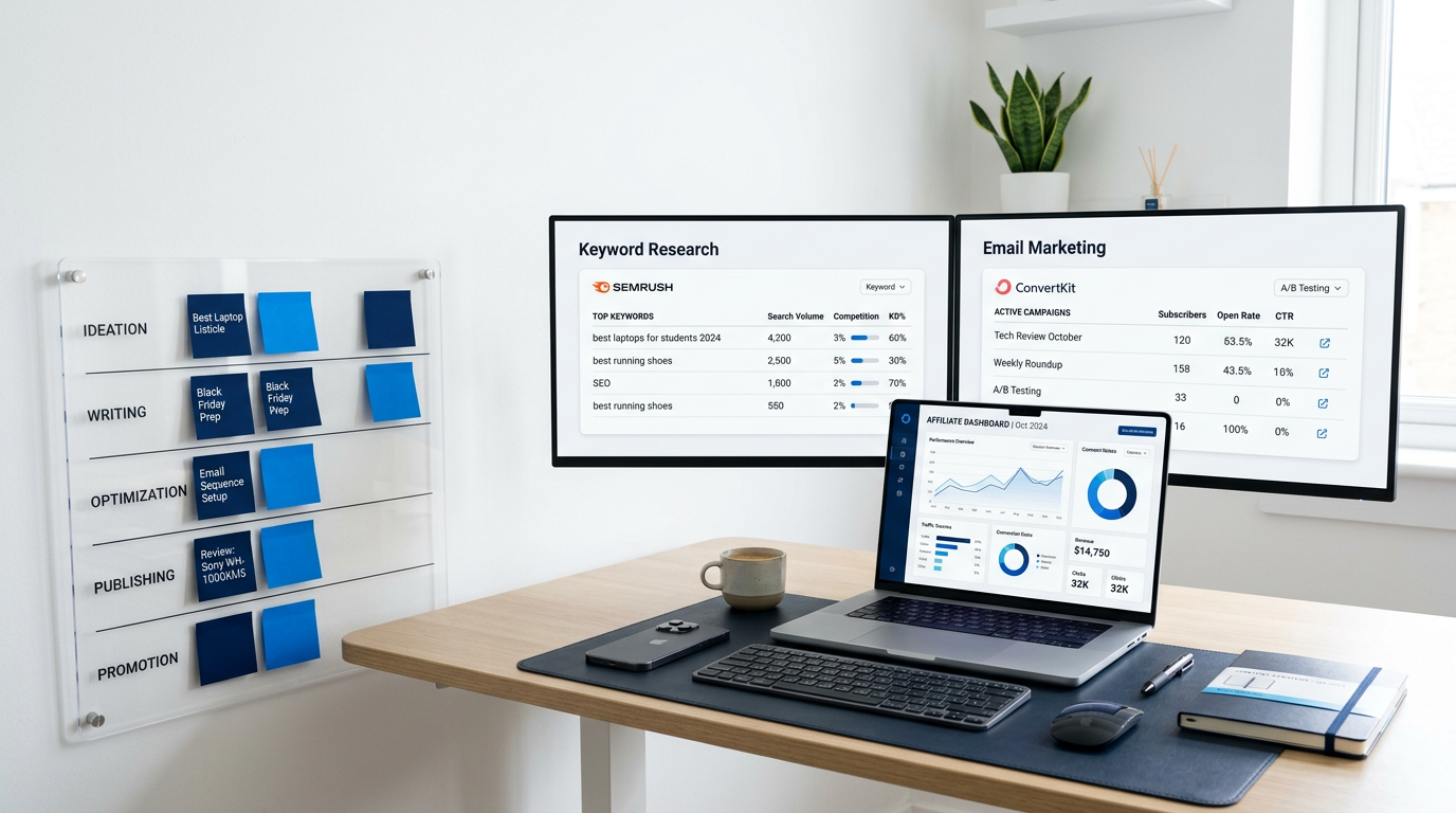 best affiliate marketing tools workspace with analytics email software and content planning