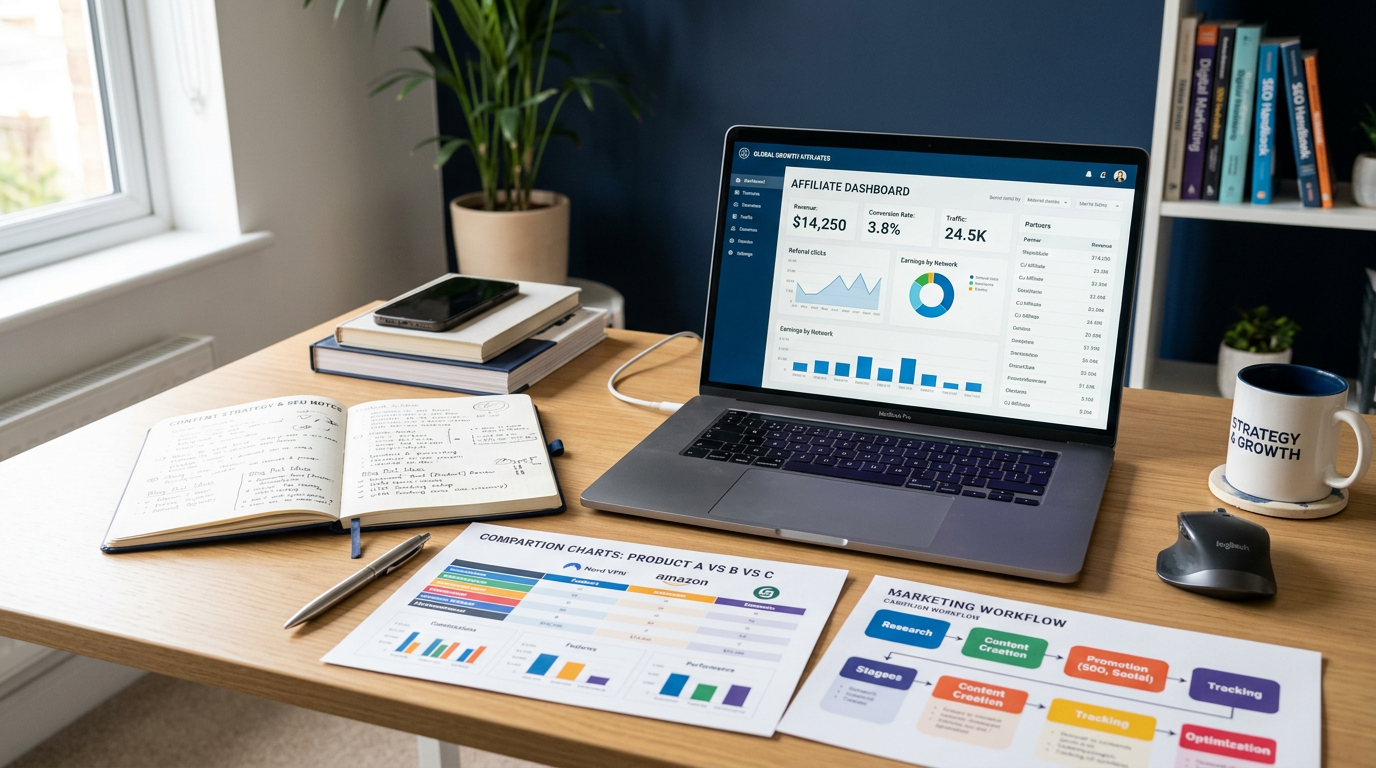 affiliate marketing strategy dashboard and content workflow setup